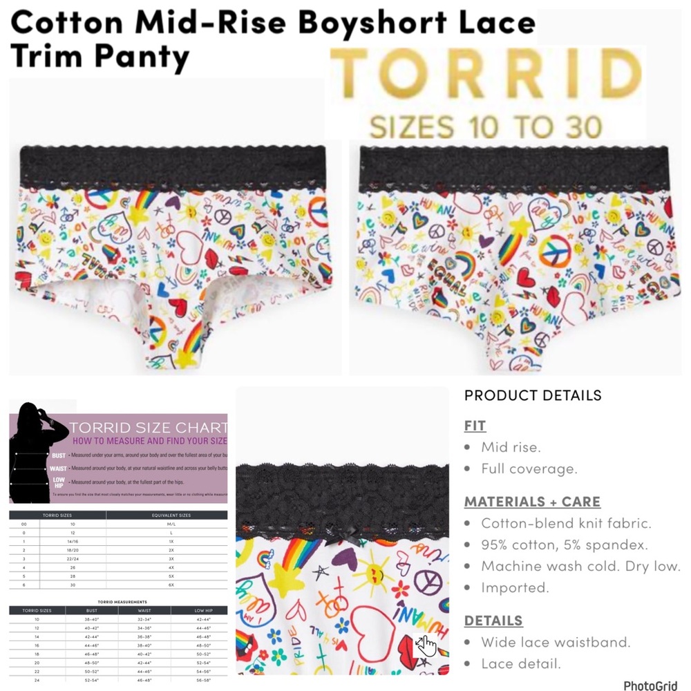 🌟🌟🌟Torrid 4 plus size pride lace trim boyshort panty NWT